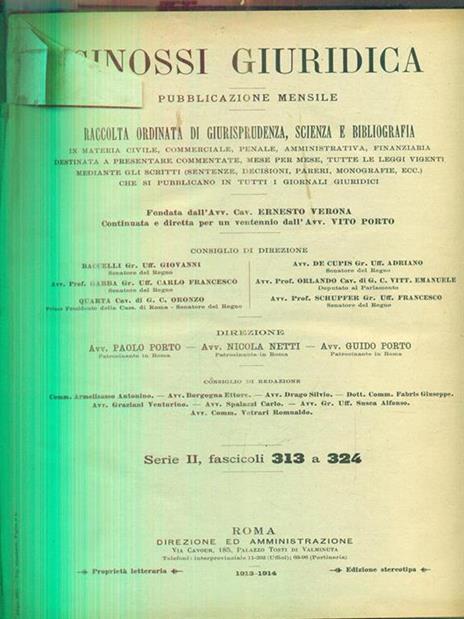 Sinossi giuridica pubblicazione mensile serie II - fascicoli 313 a 324 - 4