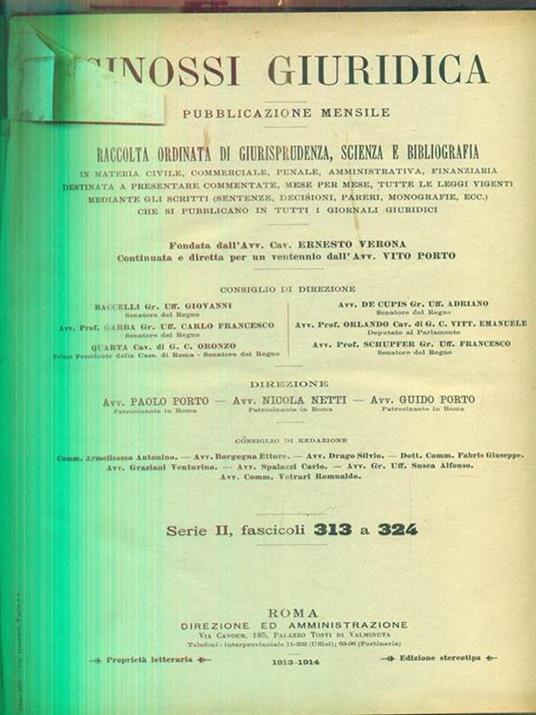 Sinossi giuridica pubblicazione mensile serie II - fascicoli 313 a 324 - 2