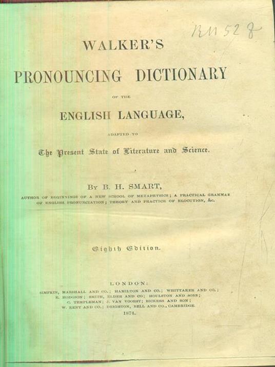 walker's pronouncing dictionary of the english language - copertina