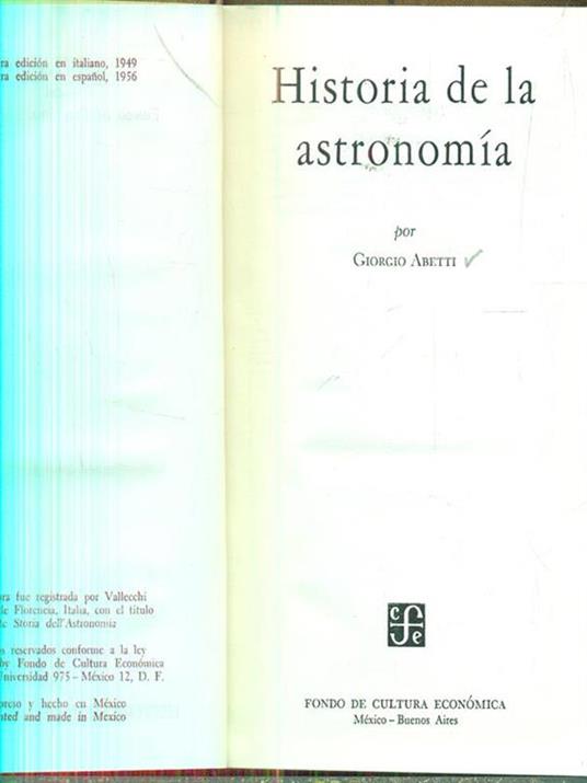 Historia de la astronomia - Giorgio Abetti - copertina
