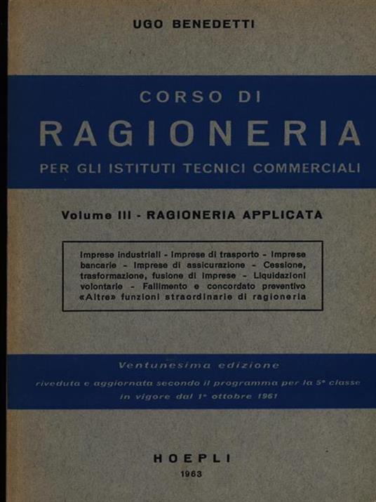 Corso di ragioneria vol. III - Ragioneria applicata - Ugo Benedetti - copertina