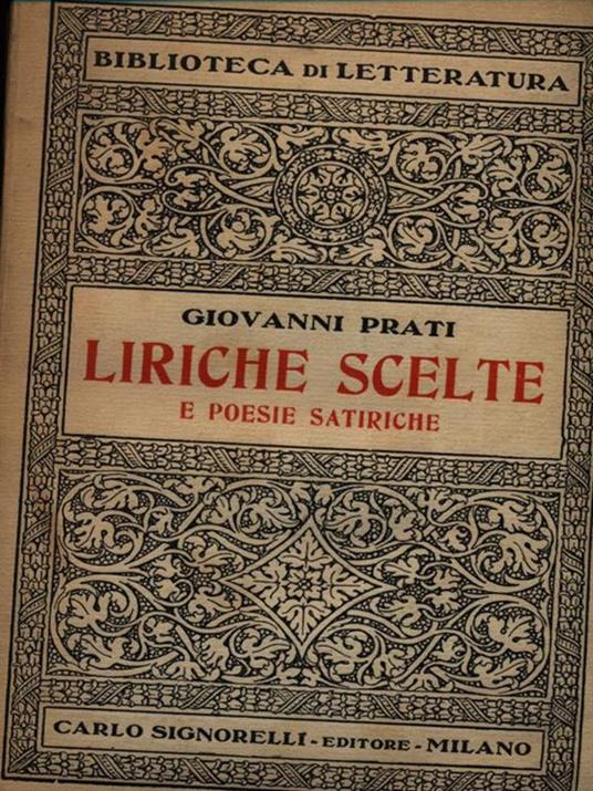 Liriche scelte e poesie satiriche - Giovanni Prati - copertina