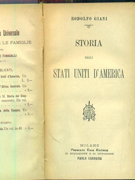 Storia degli Stati uniti d'America - Rodolfo Giani - copertina