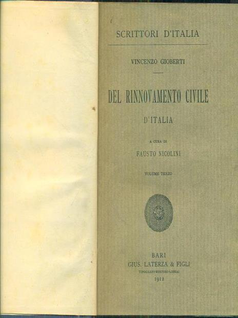 Del rinnovamento civile d'Italia volume terzo - Vincenzo Gioberti - 3