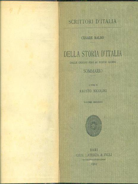 della storia d'Italia dalle origini fino ai nostri giorni vol II - Cesare Balbo - 2