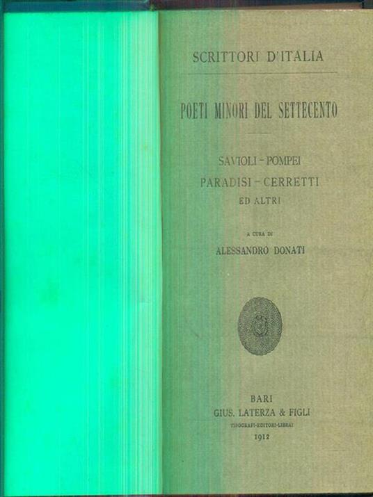 Poeti minori del settecento - Savioli, Pompei, Paradisi, cerretti - Alessandro Donati - 2