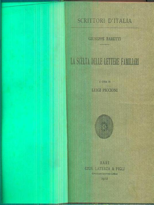 La scelta delle lettere familiari - Giuseppe Baretti - copertina