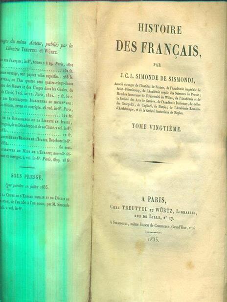 histoire des francais tome vingtieme - Simonde de Sismondi - 5