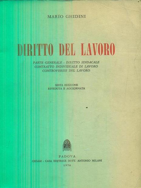 Diritto del lavoro - parte generale - Mario Ghidini - copertina