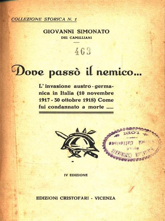 Dove passò il nemico - Giovanni Simonato - copertina