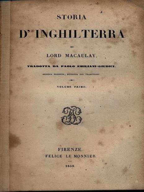 Storia d'Inghilterra vol. 1 - Lord Macaulay - copertina