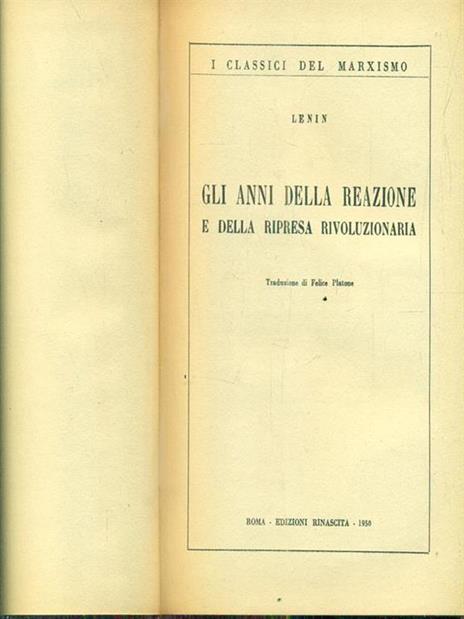 Gli anni della reazione e della ripresa rivoluzionaria - Lenin - copertina