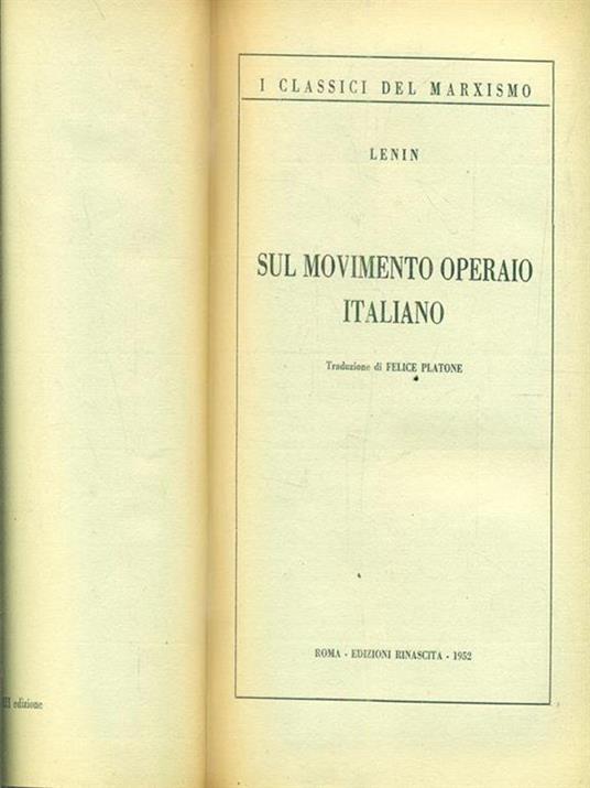 Sul movimento operaio italiano - Lenin - copertina