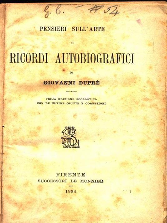 Pensieri sull'arte e ricordi autobiografici - Giovanni Duprè - copertina