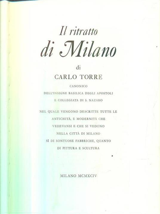 Il ritratto di Milano - Carlo Torre - copertina