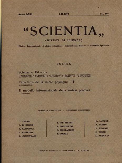 Scientia vol. 107/I-II-1972 - copertina