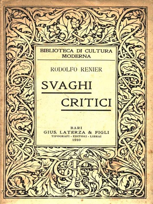 Svaghi critici - Rodolfo Renier - copertina
