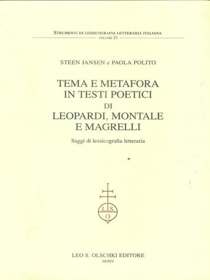 Tema e metafora in testi poetici di Leopardi, Montale e Magrelli - copertina