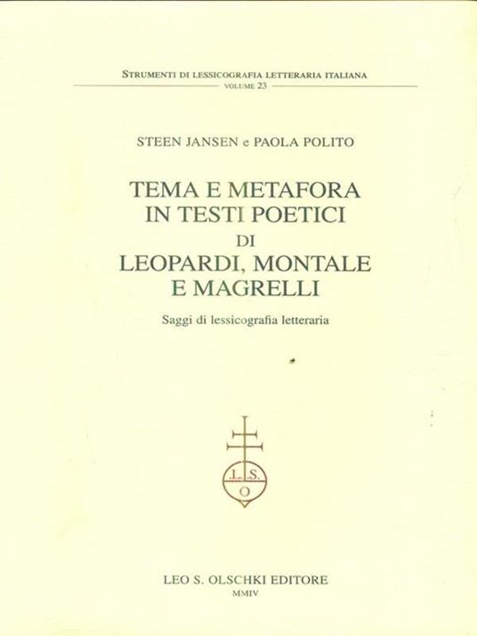 Tema e metafora in testi poetici di Leopardi, Montale e Magrelli - copertina