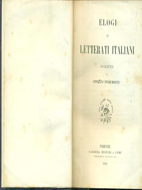 Elogi di letterati italiani - Ippolito Pindemonte - copertina