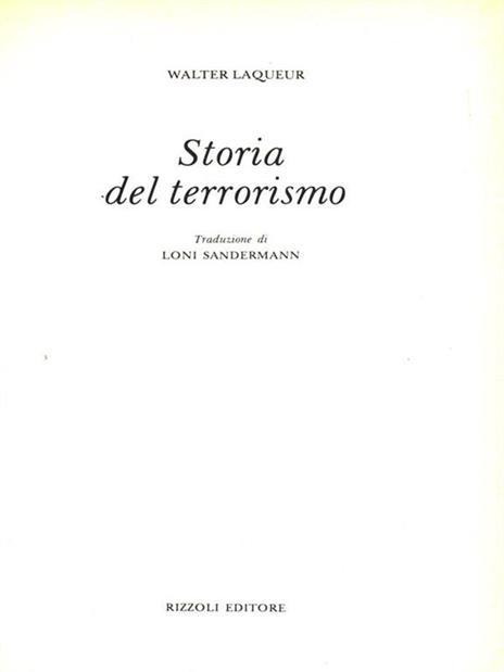 Storia del terrorismo - Walter Laqueur - copertina