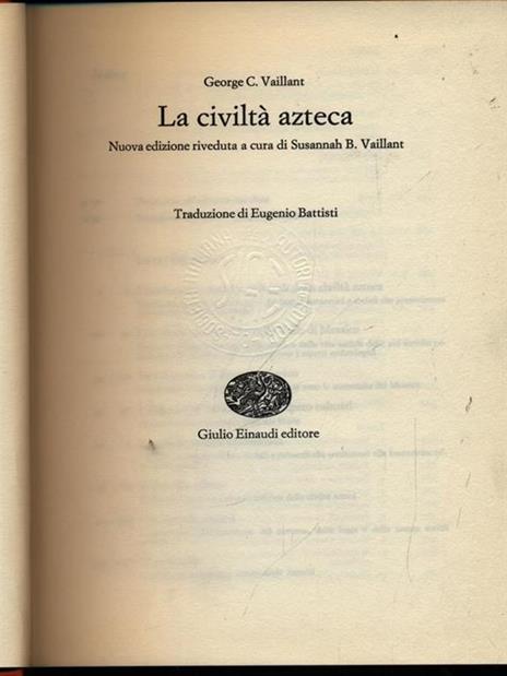 La civiltà atzeca - George C. Vaillant - copertina