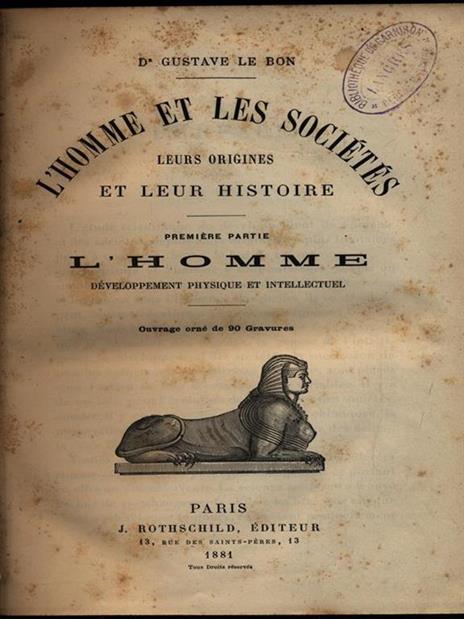 L' homme et les societes premiere partie - Gustave Le Bon - copertina
