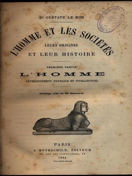 L' homme et les societes premiere partie - Gustave Le Bon - copertina