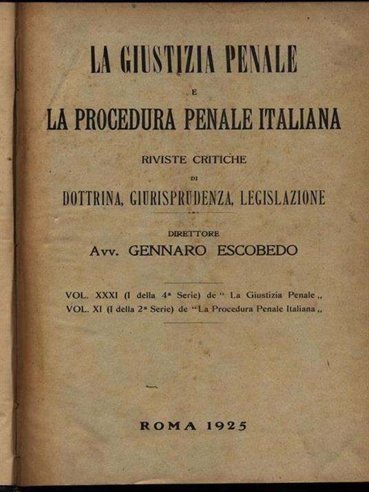 La giustizia penale 1925 - Gennaro Escobedo - copertina