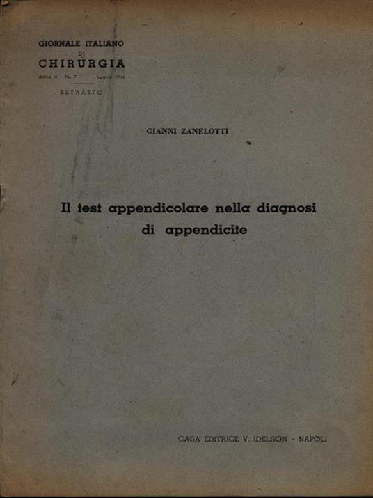 Il test appendicolare nella diagnosi di appendicite. Estratto - Gianni Zanelotti - copertina