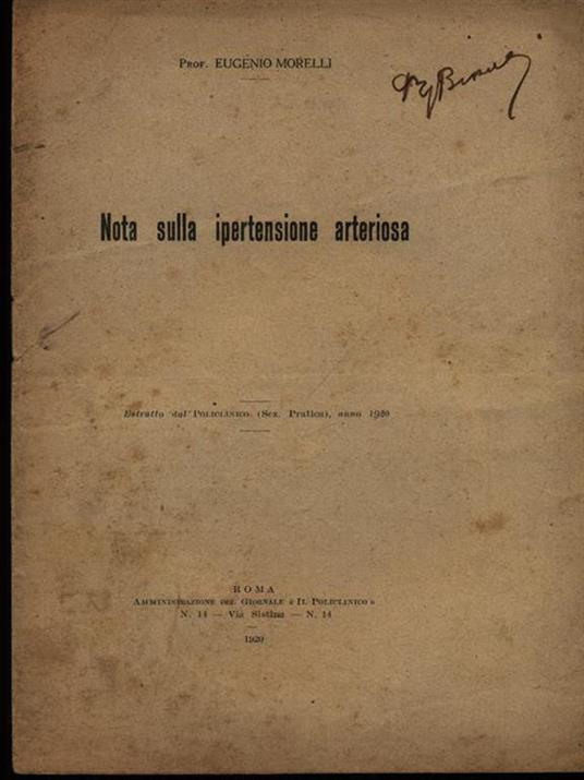 Nota sulla ipertensione arteriosa - Estratto - Eugenio Morelli - copertina