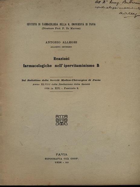 Reazioni farmacologiche nell'ipervitaminismo B. Estratto - Antonio Allegri - 3