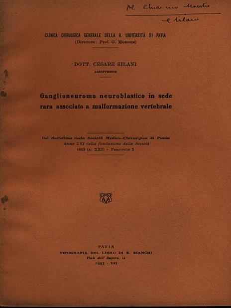 Ganglioneuroma neuroblastico in sede rara associato a malformazione vertebrale - Estratto - Cesare Silani - copertina