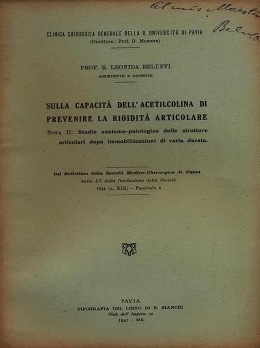 Sulla capacità dell'acetilcolina di prevenire la rigidità articolare - Estratto - Leonida Beluffi - 2