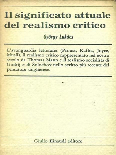 Il significato attuale del realismo critico - György Lukács - copertina