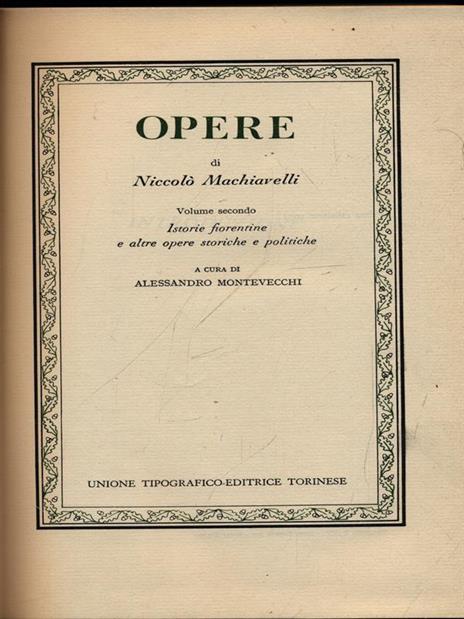 Opere vol. 2 - Niccolo' Machiavelli - copertina