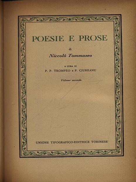 Poesie e prose vol. 2 - Niccolo Tommaseo - copertina