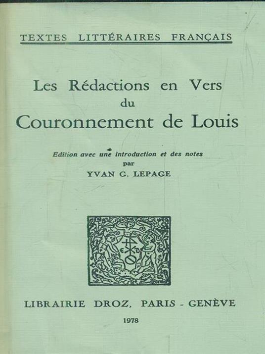 Les Redactions En Vers Du Couronnement De Louis - copertina