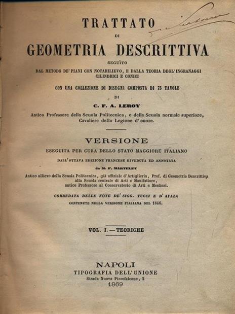 Trattato di geometria descrittiva vol. I - copertina
