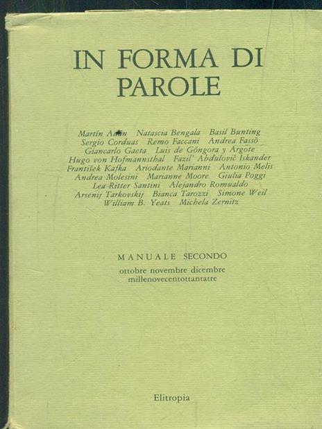 In forma di parole. Manuale secondo. Ottobre novembre dicembre 1993 - copertina