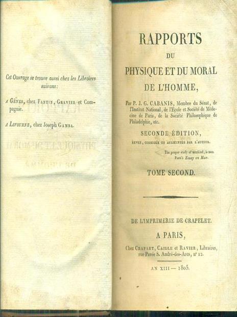 Rapports du physique et du moral de l'homme. Tome second - 2