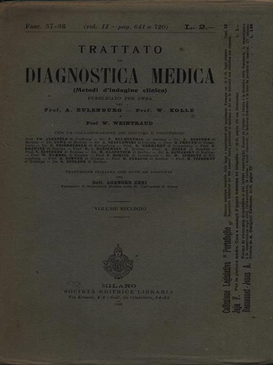 Trattato di diagnostica medica fasc. 37-38 - copertina