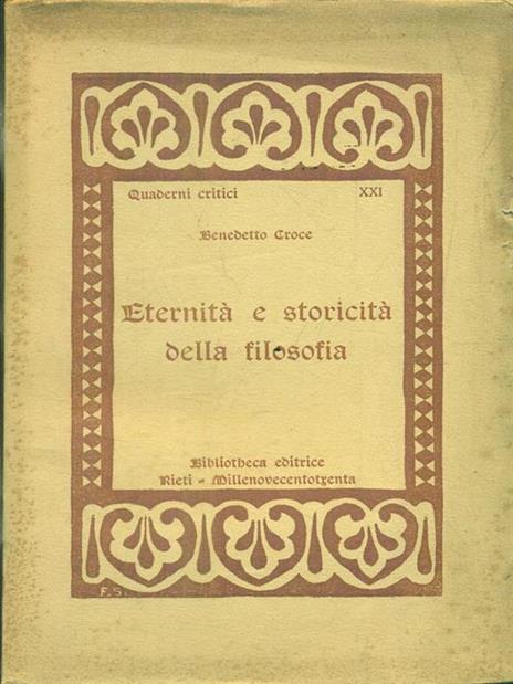 Eternità e storicità della filosofia - Benedetto Croce - copertina