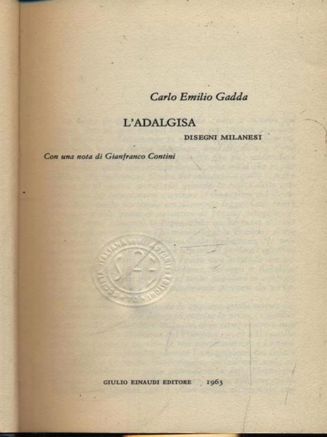 L' Adalgisa - Carlo Emilio Gadda - copertina