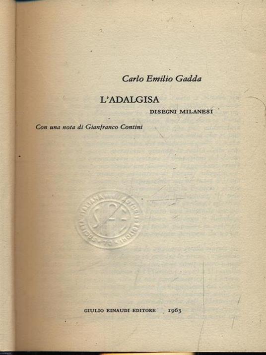 L' Adalgisa - Carlo Emilio Gadda - copertina