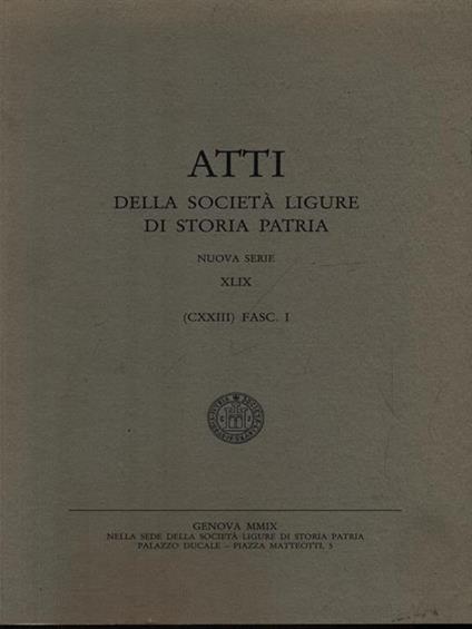 Atti della società ligure di storia patria XLIX fasc. I - copertina