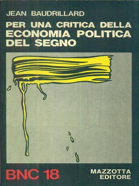 Per una critica della economia politica del segno - Jean Baudrillard - copertina