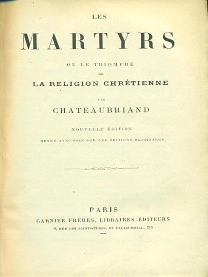 Les  martyrs ou le triomphe de la religion chretienne - François-René de Chateaubriand - copertina