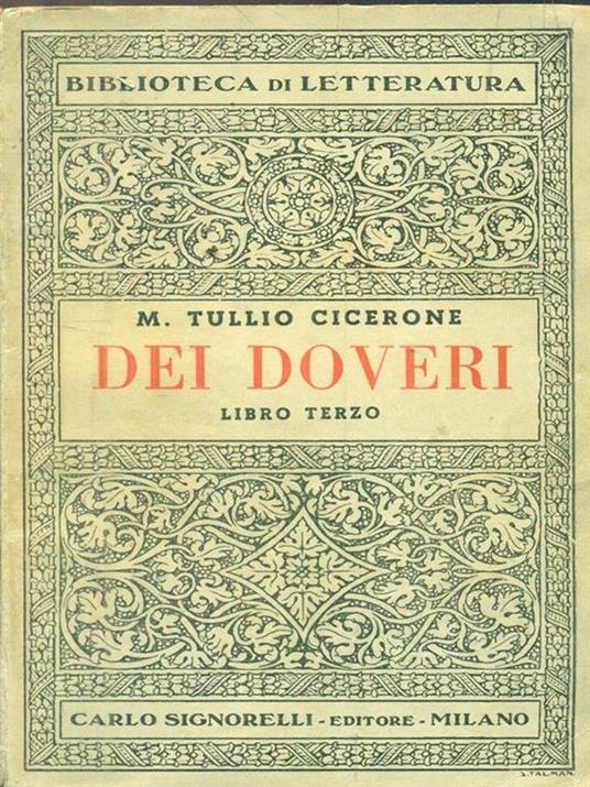 Dei doveri. Libro terzo - M. Tullio Cicerone - copertina