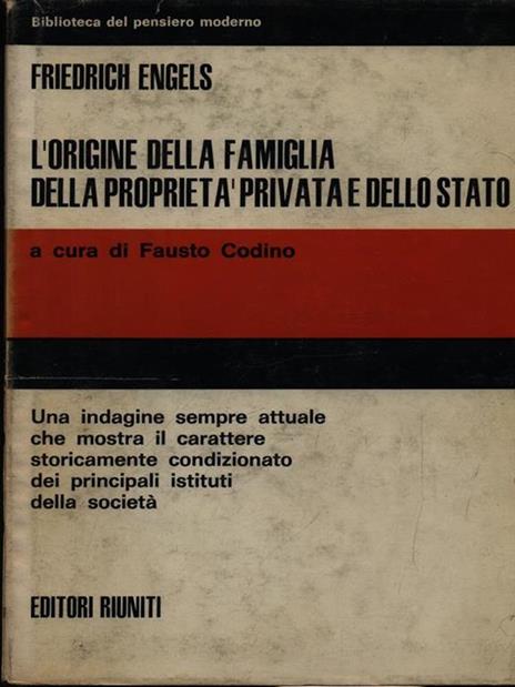 L' origine della famiglia della proprietà privata dello Stato - Friedrich Engels - copertina